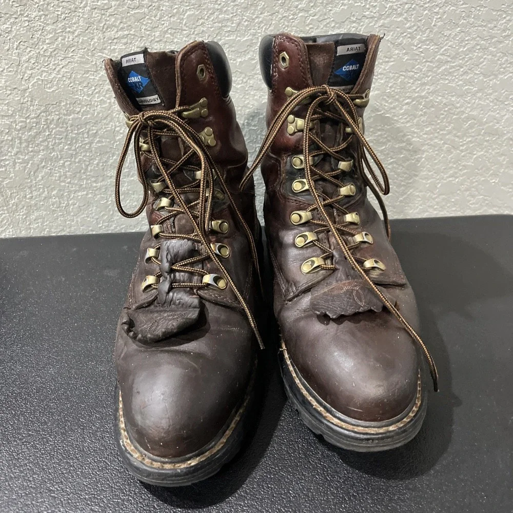 Ariat Work Boots Mens 9.5 Brown Cobalt XR Steel Toe Lace‎ Up Kiltie Leather